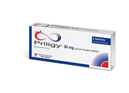 Priligy dėžutė, vaistas, kuriame yra 30 mg dapoksetino. Pakuotė daugiausia balta su mėlynais ir raudonais akcentais, joje yra Berlin-Chemie Menarini logotipas. Ant jo nurodyta, kad yra 3 tabletės. - Pasveik.lt Priligy dėžutė, vaistas, kuriame yra 30 mg dapoksetino. Pakuotė daugiausia balta su mėlynais ir raudonais akcentais, joje yra Berlin-Chemie Menarini logotipas. Ant jo nurodyta, kad yra 3 tabletės.
