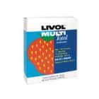Ryški Livol Multi Total tablečių dėžutė, papuošta didele braškių iliustracija, išsiskiria mėlyna, balta ir raudona pakuotėmis. Puikiai tinka mažiesiems kaip LMT vaikams.