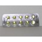 Lizdinė plokštelė, kurioje yra dešimt apvalių, geltonų vitamino A tablečių.